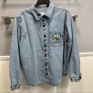 CJ Banks Light Blue Denim Button-Up Shirt